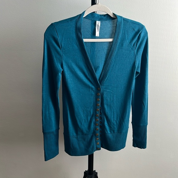 Zenana Outfitters Sweaters - Y2K Teal Snap Button Cardigan